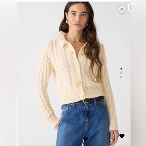 JCrew Cable Buttercream Knit ruffle neck cardigan sweater XL
